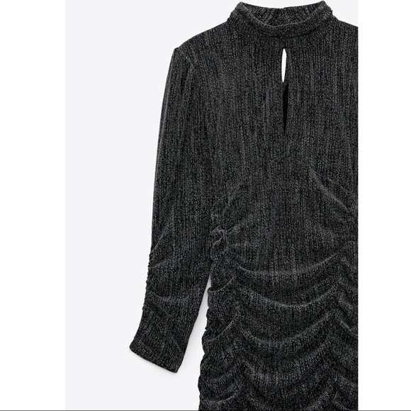 ZARA Silver Metallic Thread Ruched Dress dress like new - Picture 13 of 13
